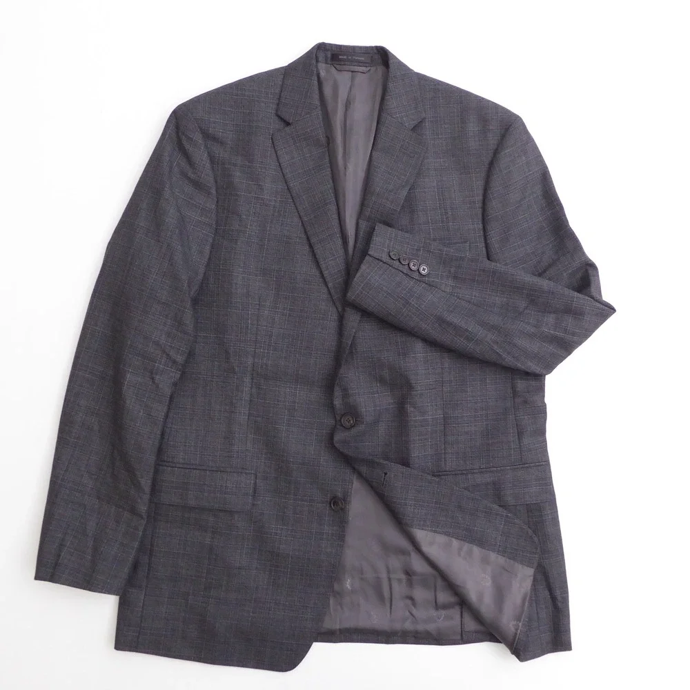 Lauren Ralph Lauren Black Label Mens Sport Coat Gray Plaid 2 Button Blazer 44L